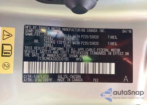 2016 Lexus Rx 350 z USA, uszkodzony, nr VIN 2T2BZMCA2GC030185